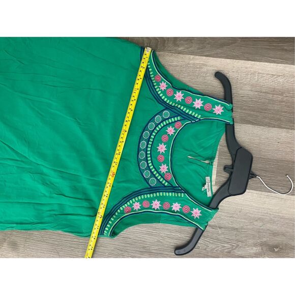 JODIFL Green Embroidered Pink Floral Sun Dress Size Medium - Picture 3 of 8